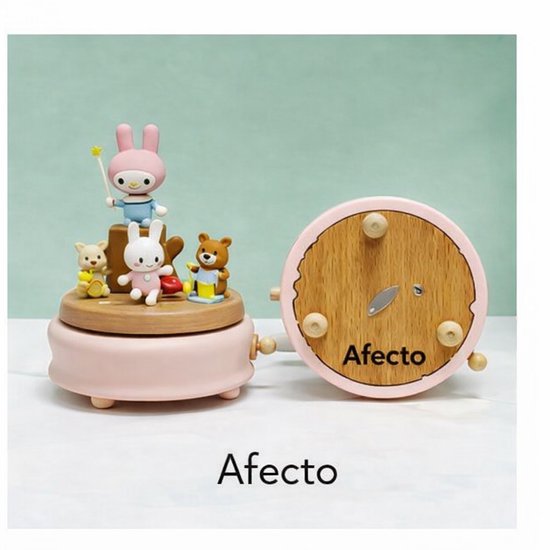 Afecto Muziekdoosje - opwindbaar - hout - Afecto Houten Muziekdoos met Dansende Bosdieren - Konijntje, Beertje en Biggetje - Draaibare Muziekdoos met Pastel Roze Voet - Decoratief Kinder Muziekdoosje voor Baby- en Kinderkamer van Merkloos — afbeelding 3