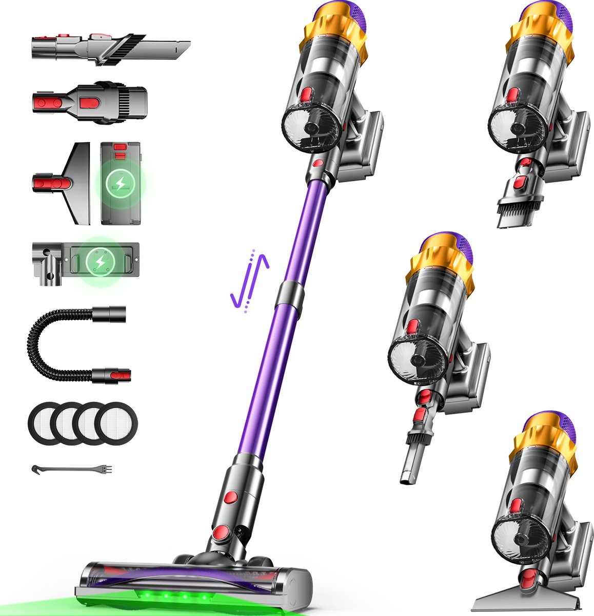 AUTHMIC Steelstofzuiger - Steelstofzuiger Draadloos - 65.000Pa Zuigkracht - Borstelloze Motor - 70 Min Accuduur - HEPA Filter - LED Vloerborstel - Grote Stofcontainer