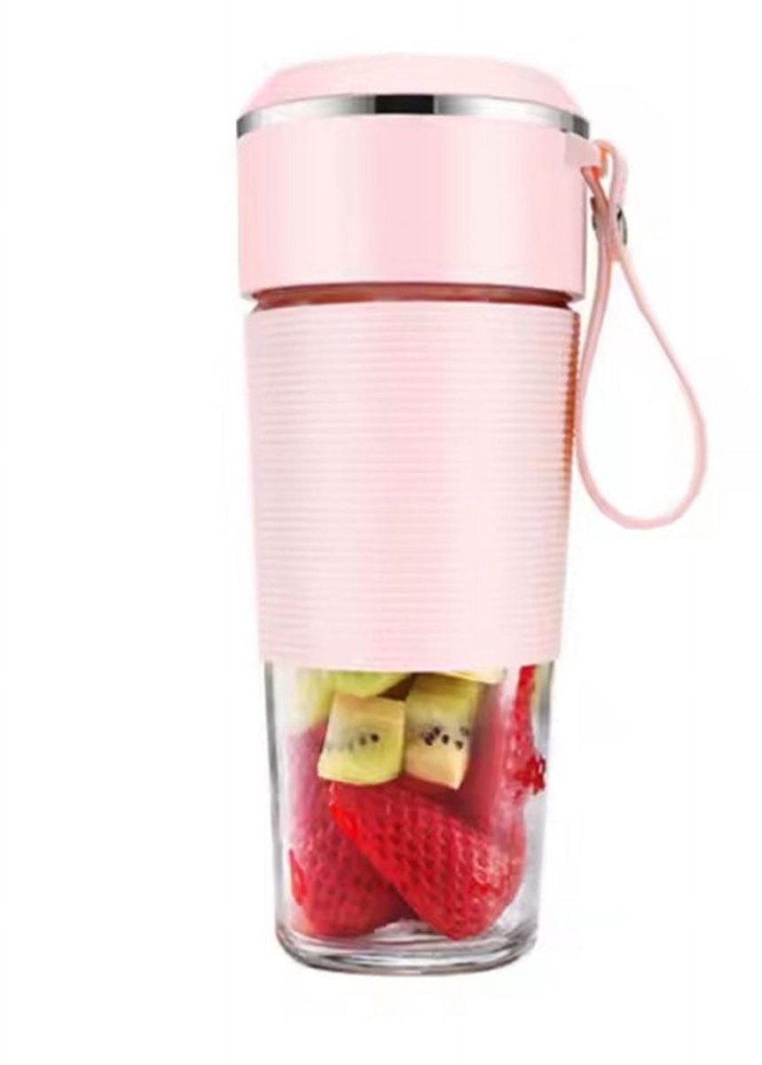 Draagbare sapblender met 6 messen, ijsvergruizingsfunctie en USB-oplaadfunctie, roze.