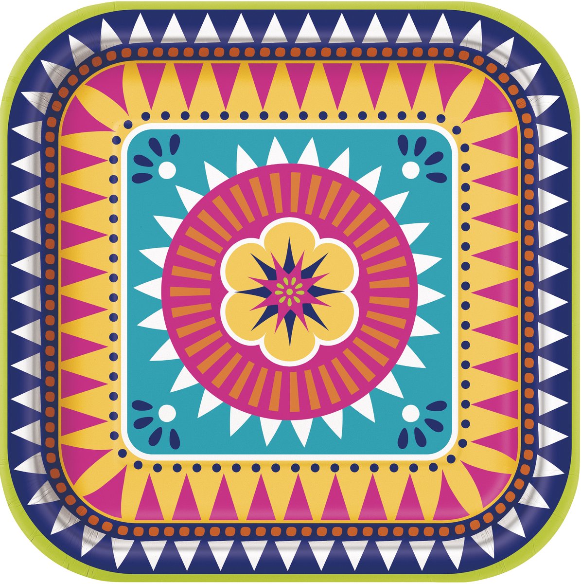 UNIQUE - 8 vierkante kartonnen borden boho fiesta 23 cm bloemmotief