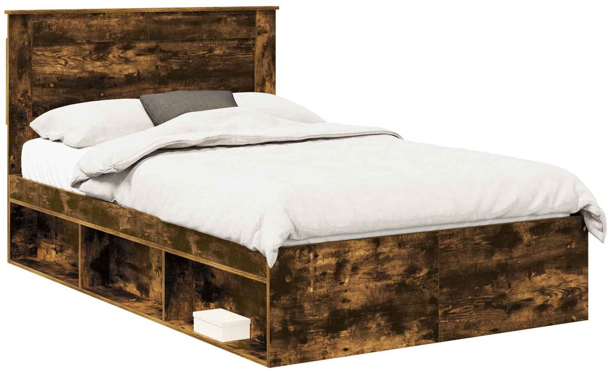 vidaXL Bedframe - Gerookt - eiken - 120 - x - 190 - cm - Bewerkt - hout Gerookt eiken