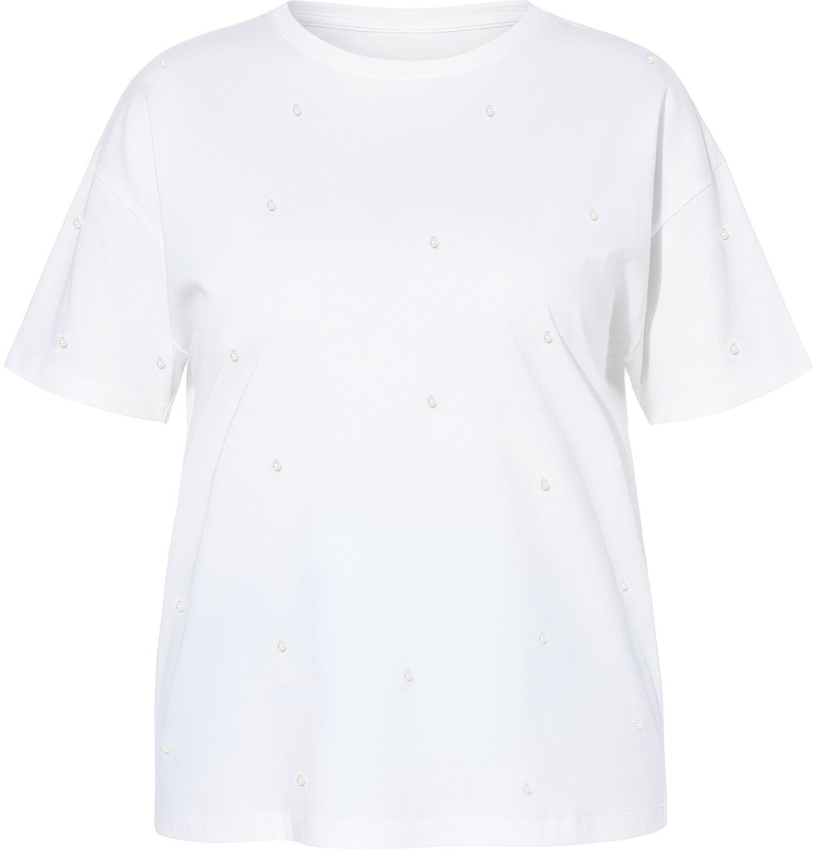 Studio Untold - Dames - T-shirt sierkraaltjes halve mouw - Off-white - Maat 46+