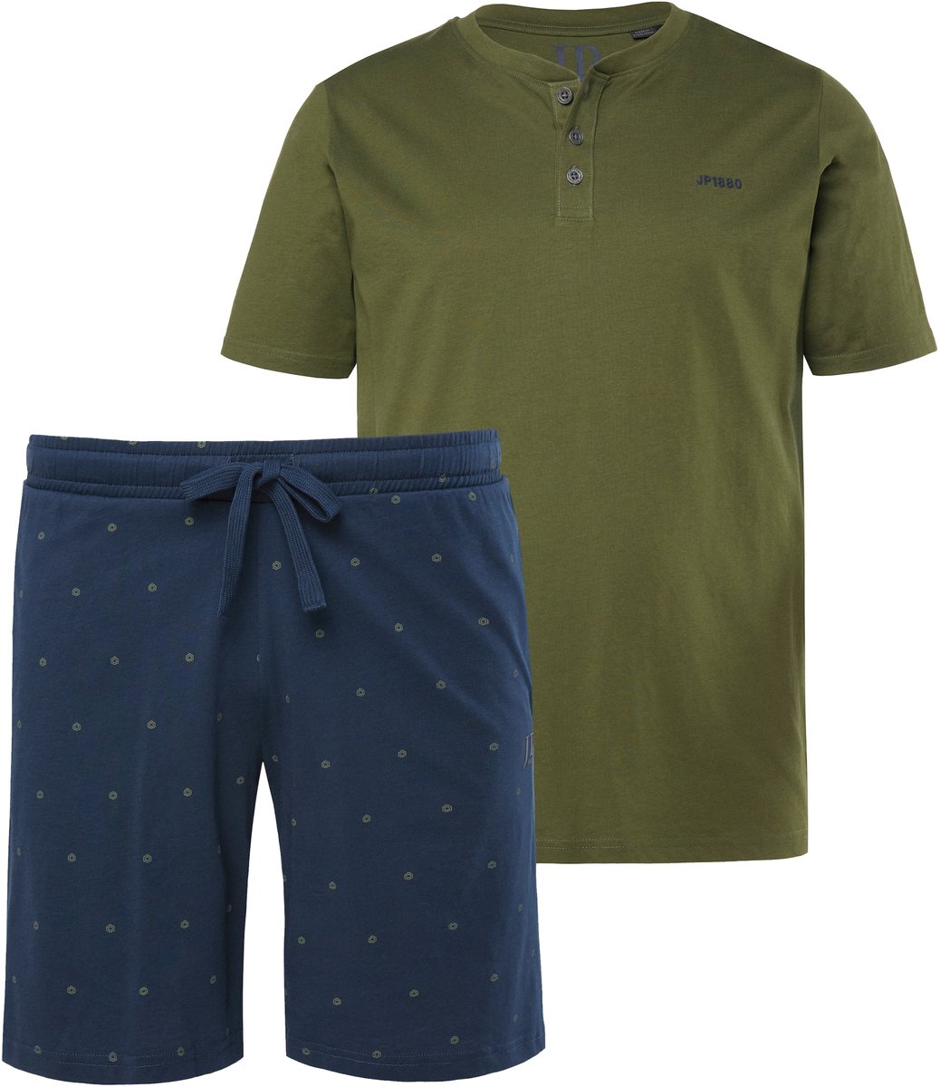 JP 1880 - Heren - Pyjama thuispak T-shirt broek met motief - Donkerkaki - Maat 6XL