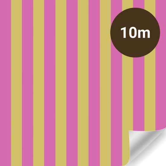 Papier cadeau - Stripes (Fuchsia) - (1 PIÈCE) – 1000 × 70 cm – Rayures Dorées - Papier d'emballage - Durable - Papier Kraft - Papier cadeau écologique - Qualité supérieure