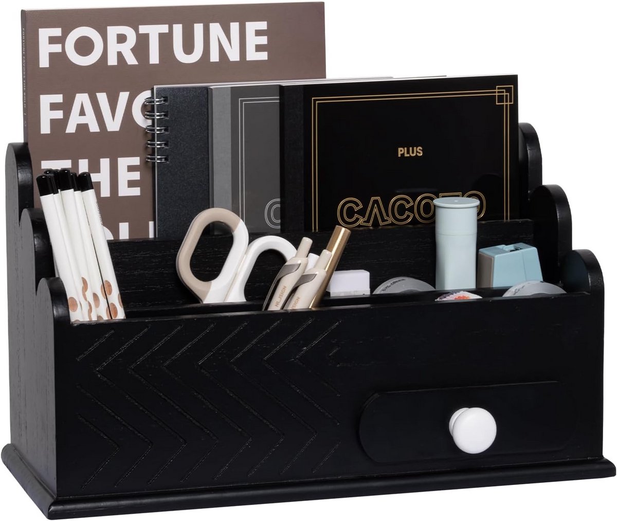 Houten Bureau Organizer met Lade - Desktop Opbergrek voor Brieven en Kantoorartikelen