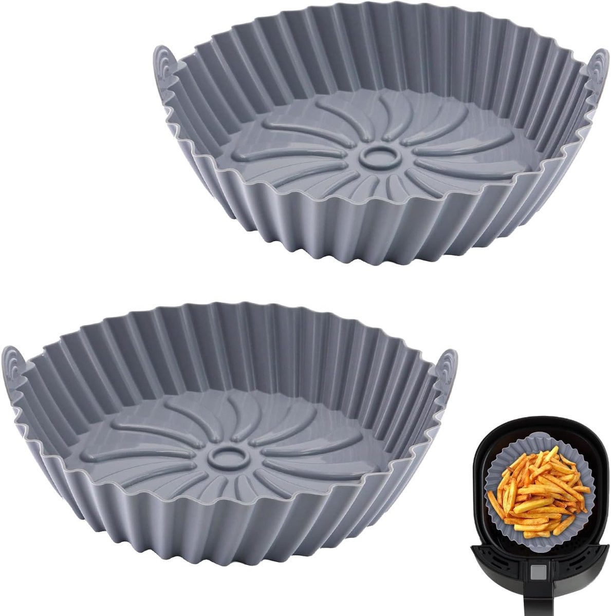 Famanu – Siliconen mal voor heteluchtfriteuse - 2 stuks - siliconen vorm - herbruikbaar siliconen inzetstuk voor heteluchtfriteuse - siliconen airfryer-accessoires - vervanging voor bakpapier voor