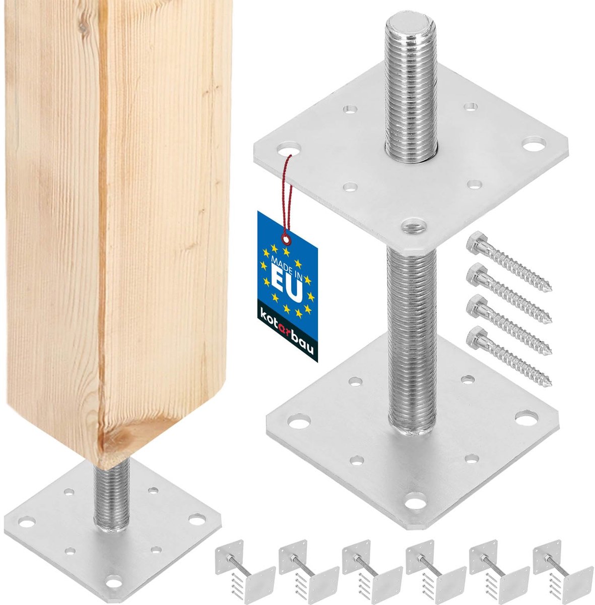 KOTARBAU® 6 stuks Paalhouder, Paalvoet, Verzinkt Staal, 160 x 160 x 250 mm, M24, Zilver, Paalsteun, Regelbare Paalhouder, voor Beton, Verstelbare Paalvoet, Gegalvaniseerde Paaldrager