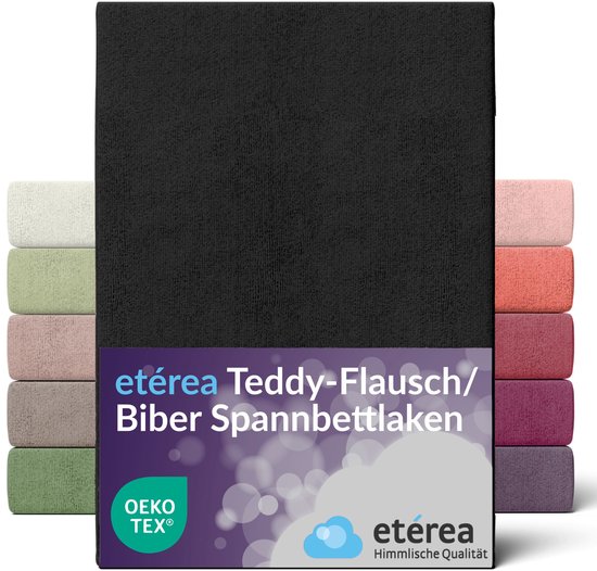 etérea Teddy pluizig Hoeslaken 180x200 - 200x200 cm - 80% Katoen 20% Poly - Zwart