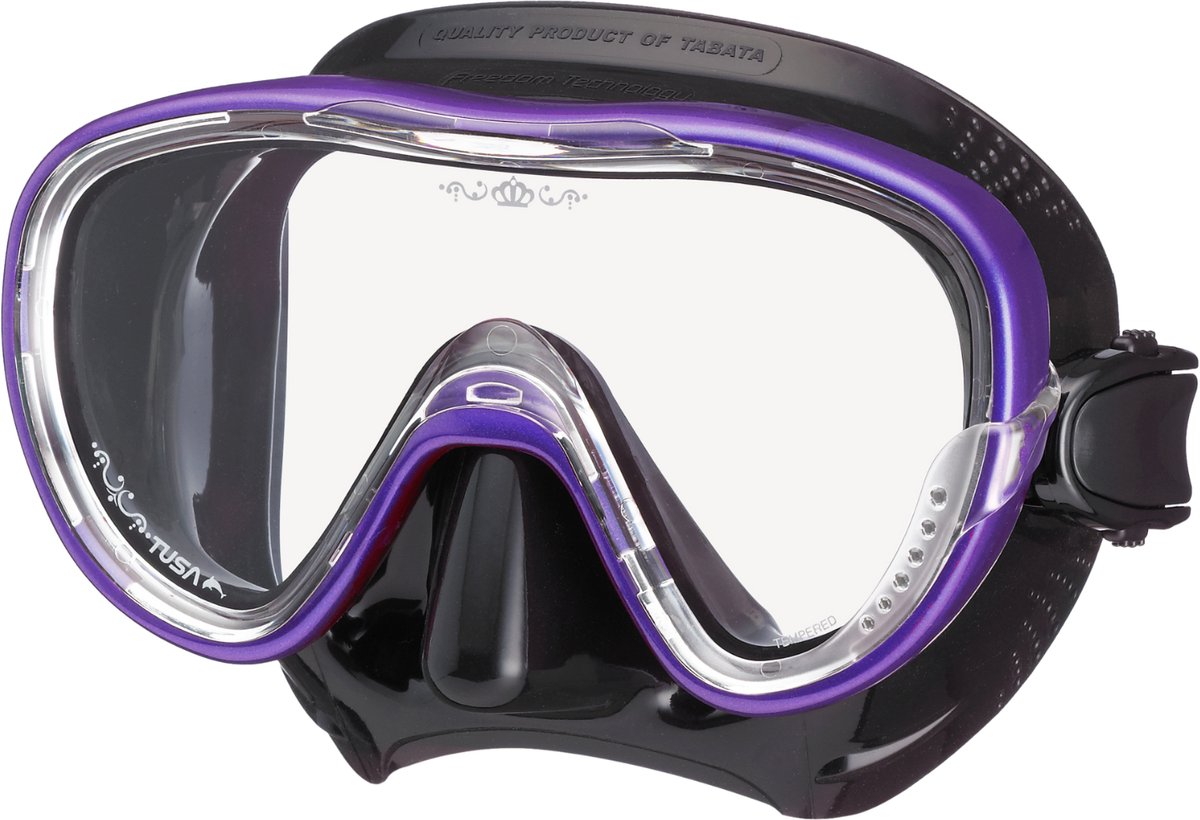 TUSA Tina Snorkelmasker – Premium duikbril van hypoallergene siliconen met één venster en gehard glas, voor snorkelen en duiken – Zwart/Paars – M1002QB VP