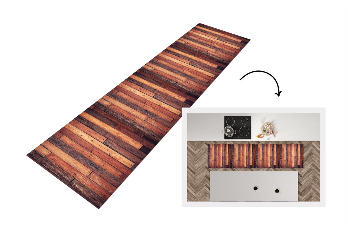 KitchenYeah Keukenloper 240x60 cm - Keukenmat vinyl Plank - Vintage - Patroon - Keukenmatten loper - Keuken vloerkleed tapijt Planken - Vintage