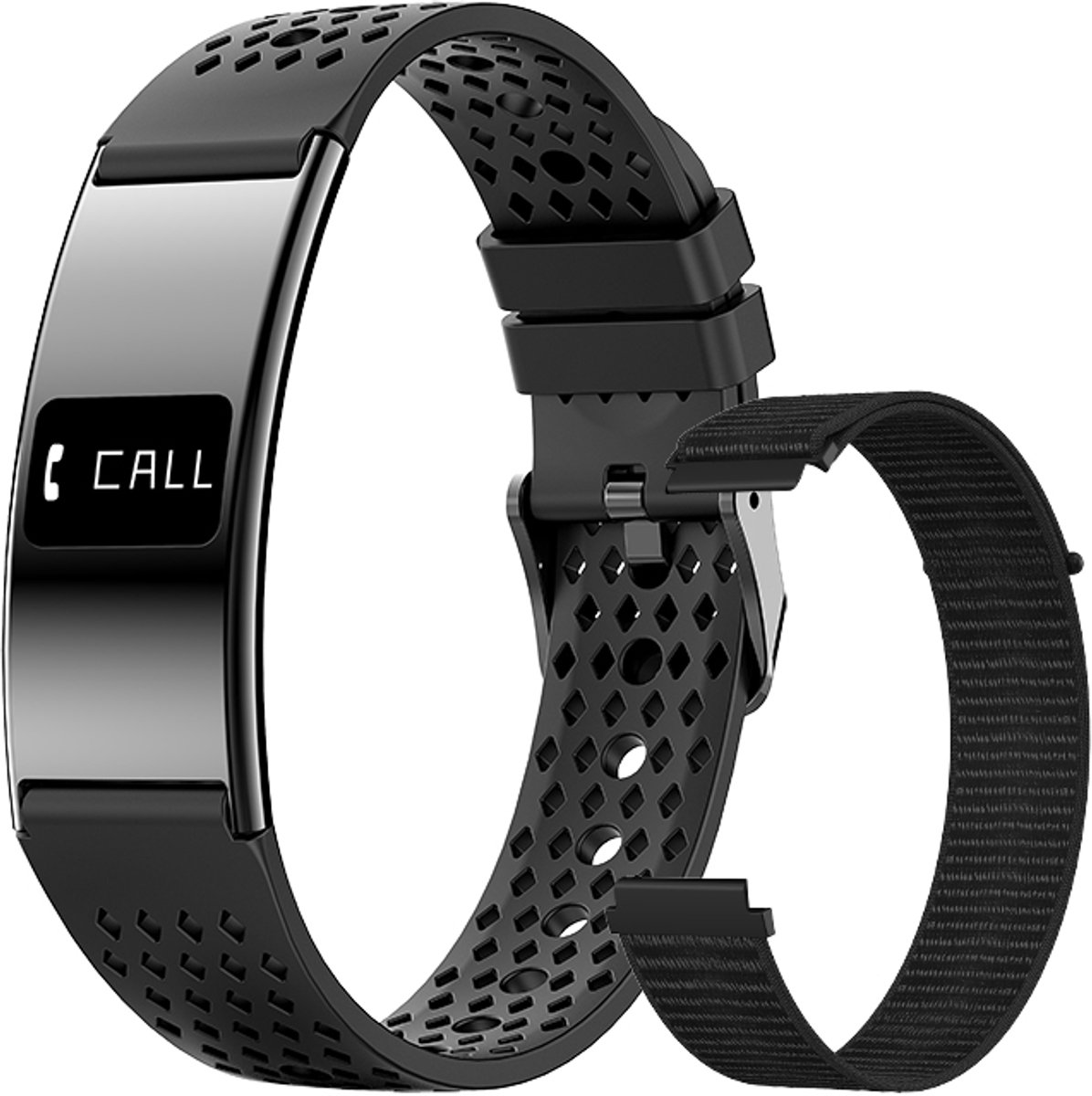 WizBay Premium Select® Smart Bracelet 2026 - Ultradun 2,8 mm - Hartslag en SpO2 - Slaapmonitor - 5ATM Waterdicht - Fitness Tracker - IPS Screen - Android en iOS - Zwart - Siliconen Band en Gewoven Siliconen Band
