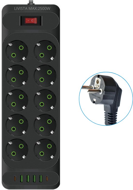 Hoek stekkerdoos 2 stopcontacten met usb a c lader RVS