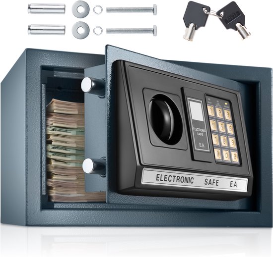tectake® Elektronische Kluis - 20 x 31 x 20 cm - Veilig Opbergen van Waardevolle Spullen - Met Cijferslot en Reserve Sleutels - Inclusief Batterijen