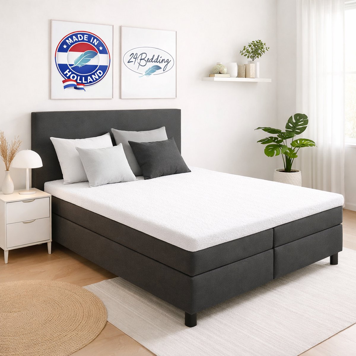 24-Bedding - Badstof Topper Hoeslaken - Wit - 180x220 cm - Extra Zware Kwaliteit - Rondom Elastiek - Voor topper matrassen van 5 tot 15 cm