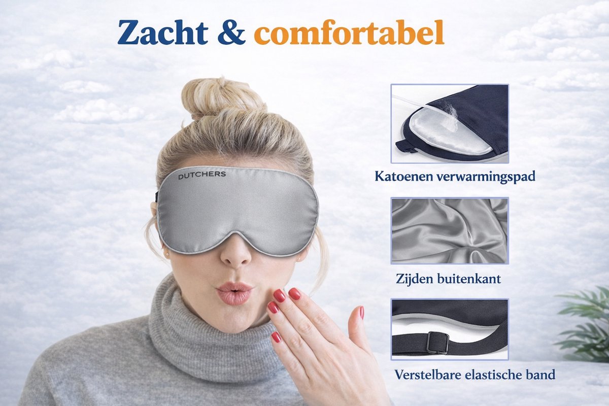 Echte Zijde Verwarmd Oogmasker - 4 Standen - Grijs - Elektrisch Slaapmasker - Droge Ogen - Verlicht Vermoeidheid — afbeelding 5