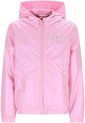 Veste rose brillante à capuche, avec application de papillon sur la poitrine et fermeture éclair.