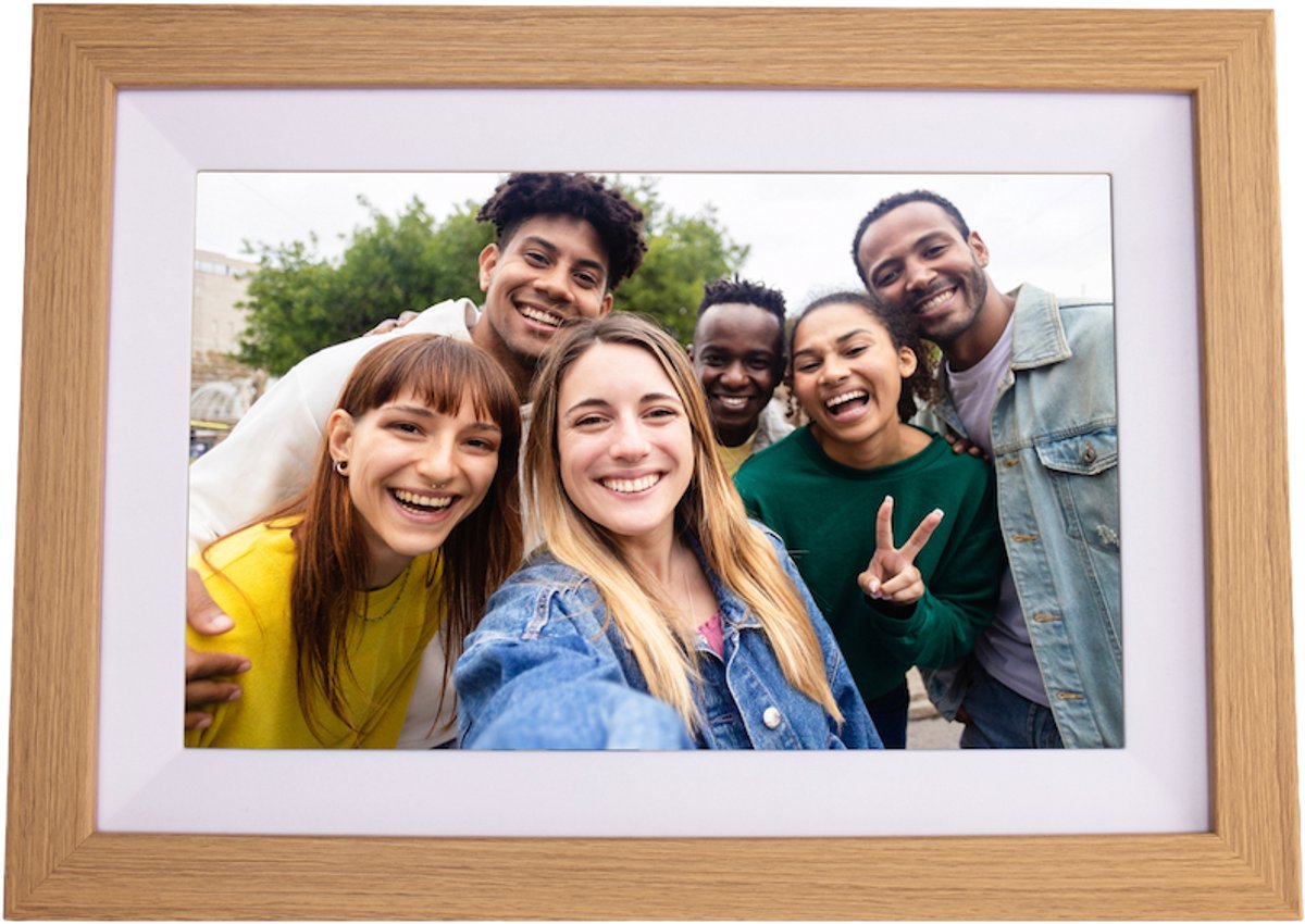 BeHello Digitale fotolijst met Frameo app 16GB licht eikenhout