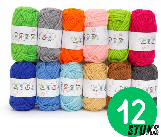 Chipa - Ensemble de Laine à Tricoter – 12 Couleurs de Fil – Polyester – 120g Total – Fil à Crocheter et à Tricoter pour Projets DIY – Fil Divers - Laine à Tricoter - Hobby & Artisanat - Couture Accessoires - Bordure - Fournitures de Couture
