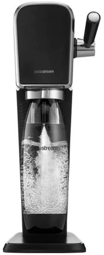 Zwarte bruiswatermachine met bruisende fles.