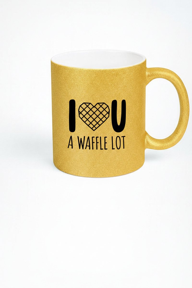 Gouden Glitter Mok I U A WAFFLE LOT - Grappig Liefdes Cadeau met Wafel Hart