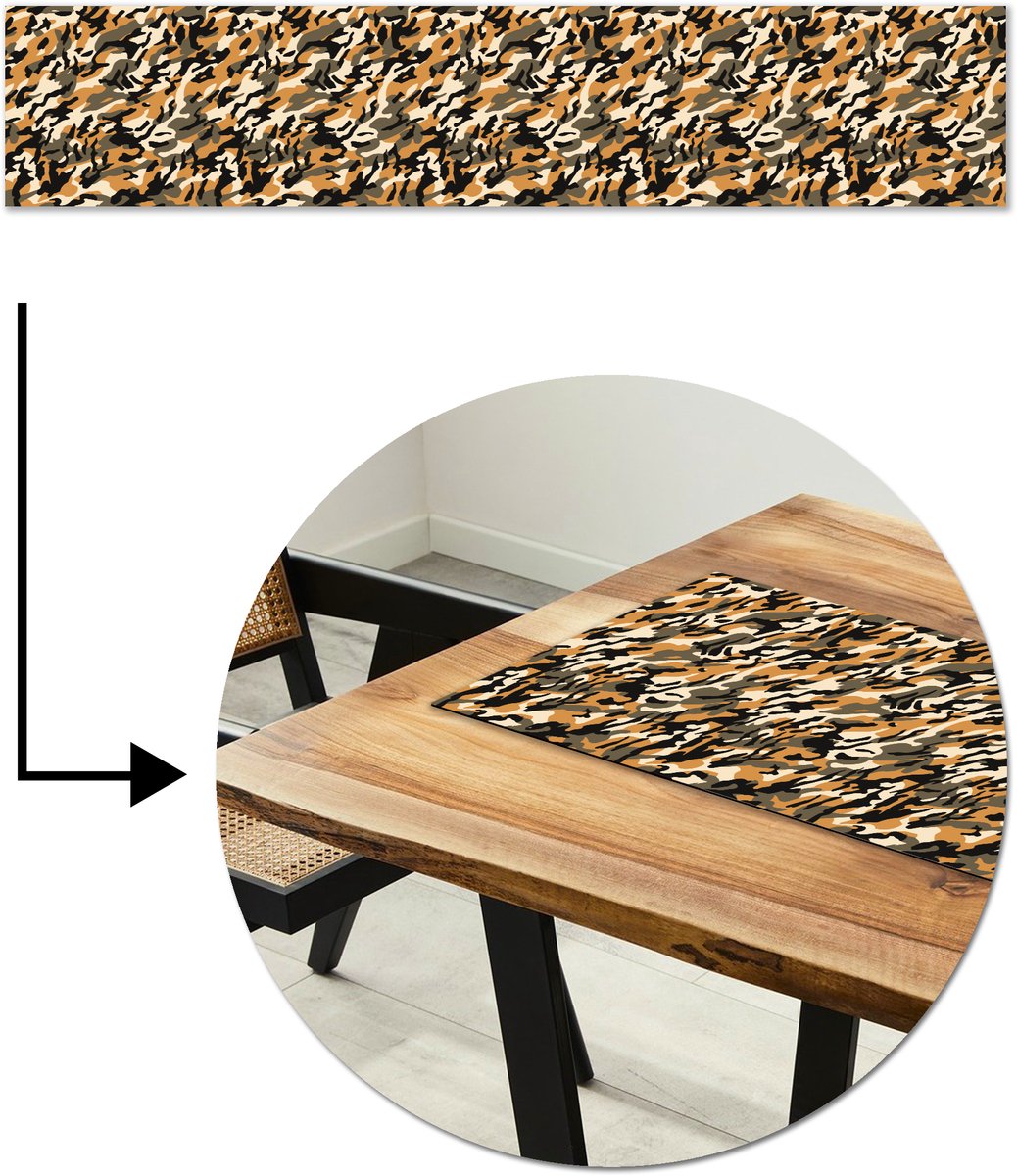 Tafelloper 200x40 cm - Tafelmat vinyl Camouflage - Aardetinten - Patroon - Tafeldecoratie - Tafelversiering - Keuken decoratie - Tafel versiering