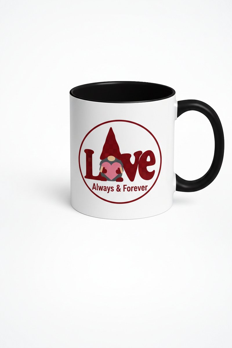 Liefde Kabouter Mok met Hart - Always & Forever - Valentijn Cadeau - Wit Zwart