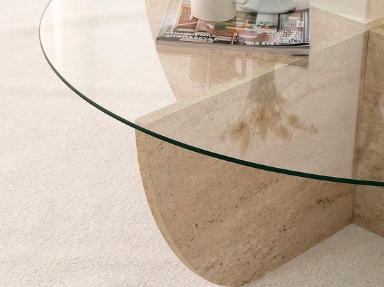 Vente-unique Salontafel van gehard glas - Travertijn-effect en ...