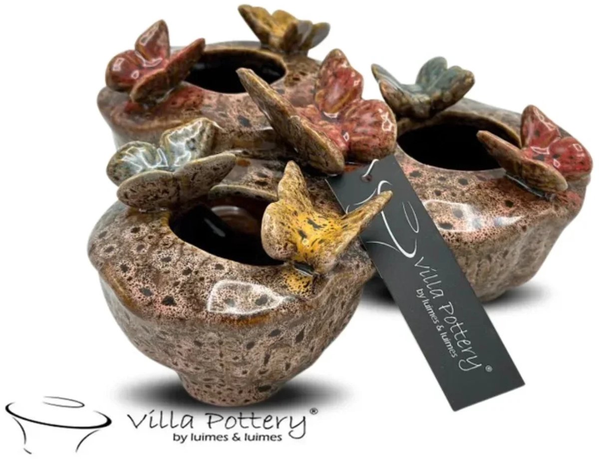 Villa Pottery Butterfly vlinder vaas Roze 18 x 18 x 10 wit