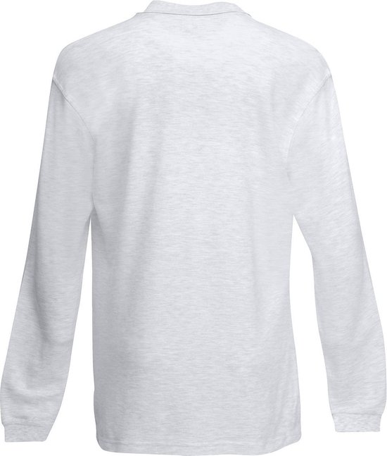 Achterkant van een effen wit poloshirt met lange mouwen.