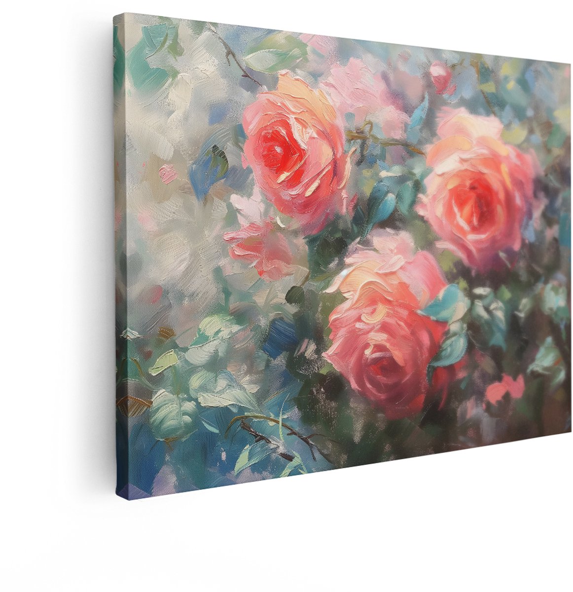 Artaza Canvas Schilderij Bloemen - 80x60 cm - Wanddecoratie Roze Rozen - Muurdecoratie Sti