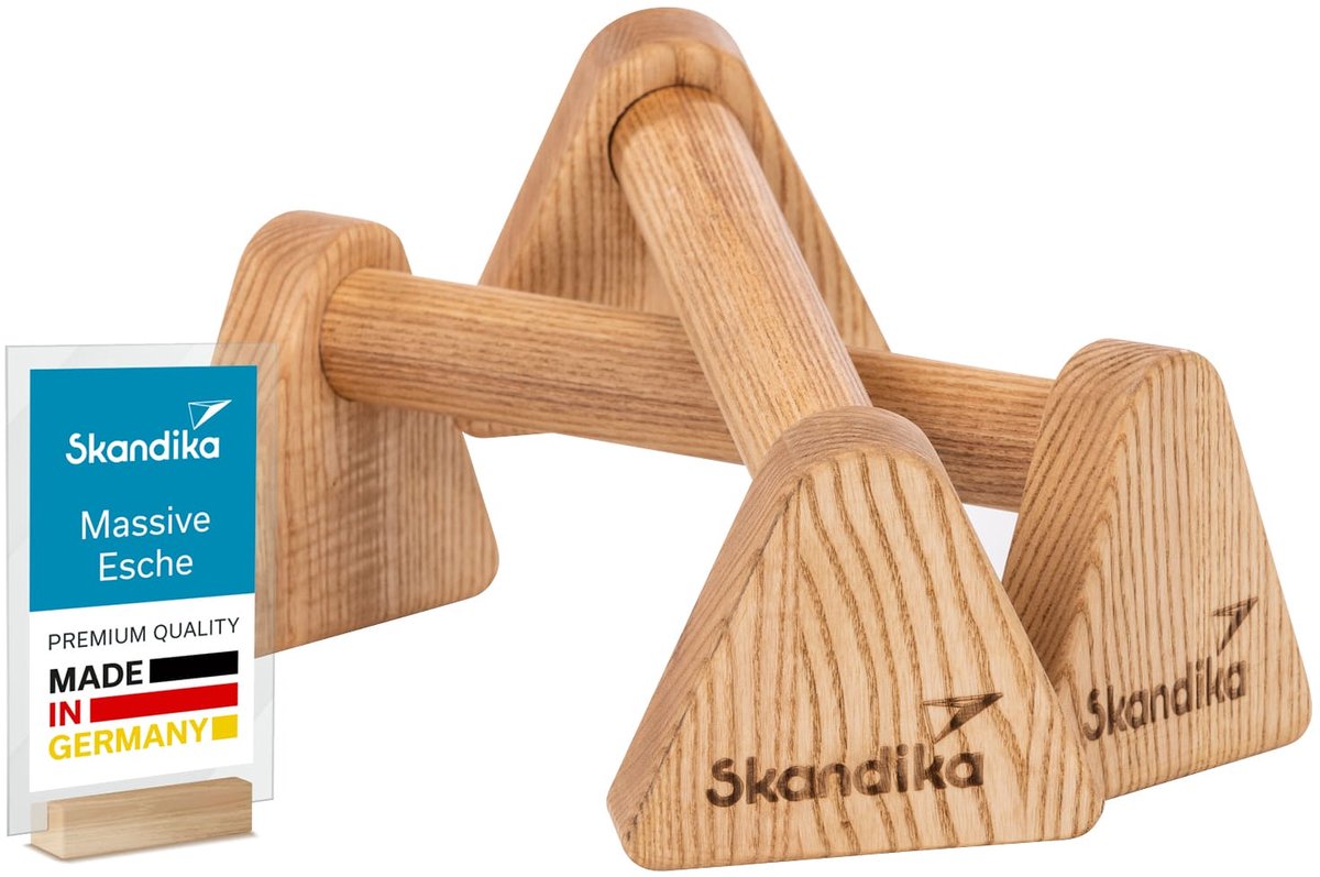 Skandika Vira push-up grepen hout - Grepen voor handstand & push-ups made in Germany, indoor & outdoor, tot 150 kg, massief essen | Fitnessapparatuur voor thuis, sporttoestellen, home gym, fitness