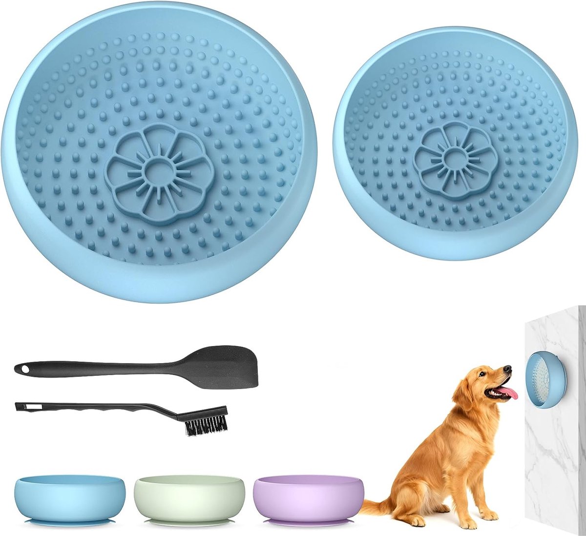 2 stuks anti-schrokbak voor honden met zuignap, van voedselveilige siliconen, slow feeder voor angstbeheersing en mondhygiëne, koelbaar en antislip, gemakkelijk te reinigen, voor alle honden