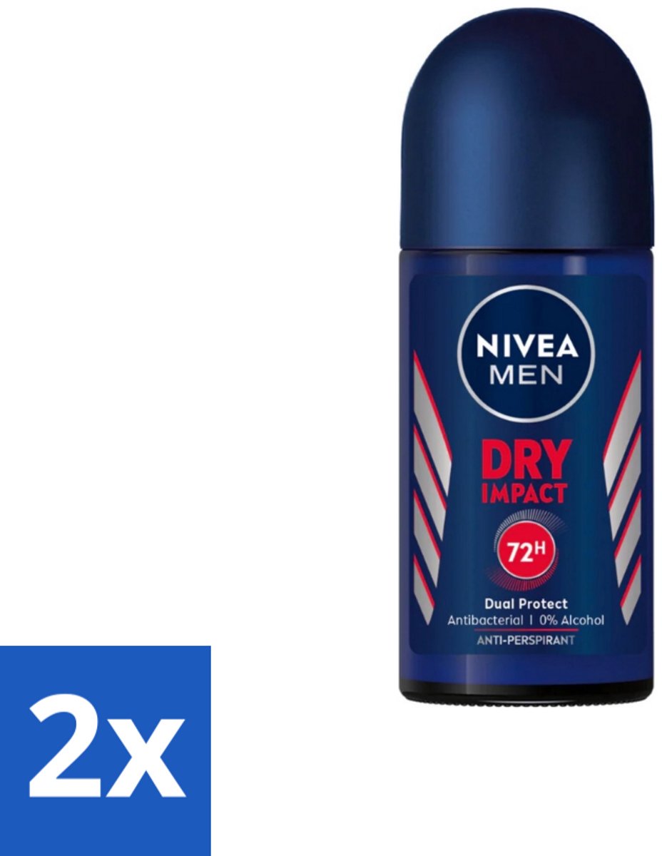 Nivea Men – Deodorant Roller – Dry Impact – 50 ml - Voordeelverpakking - 2 stuks