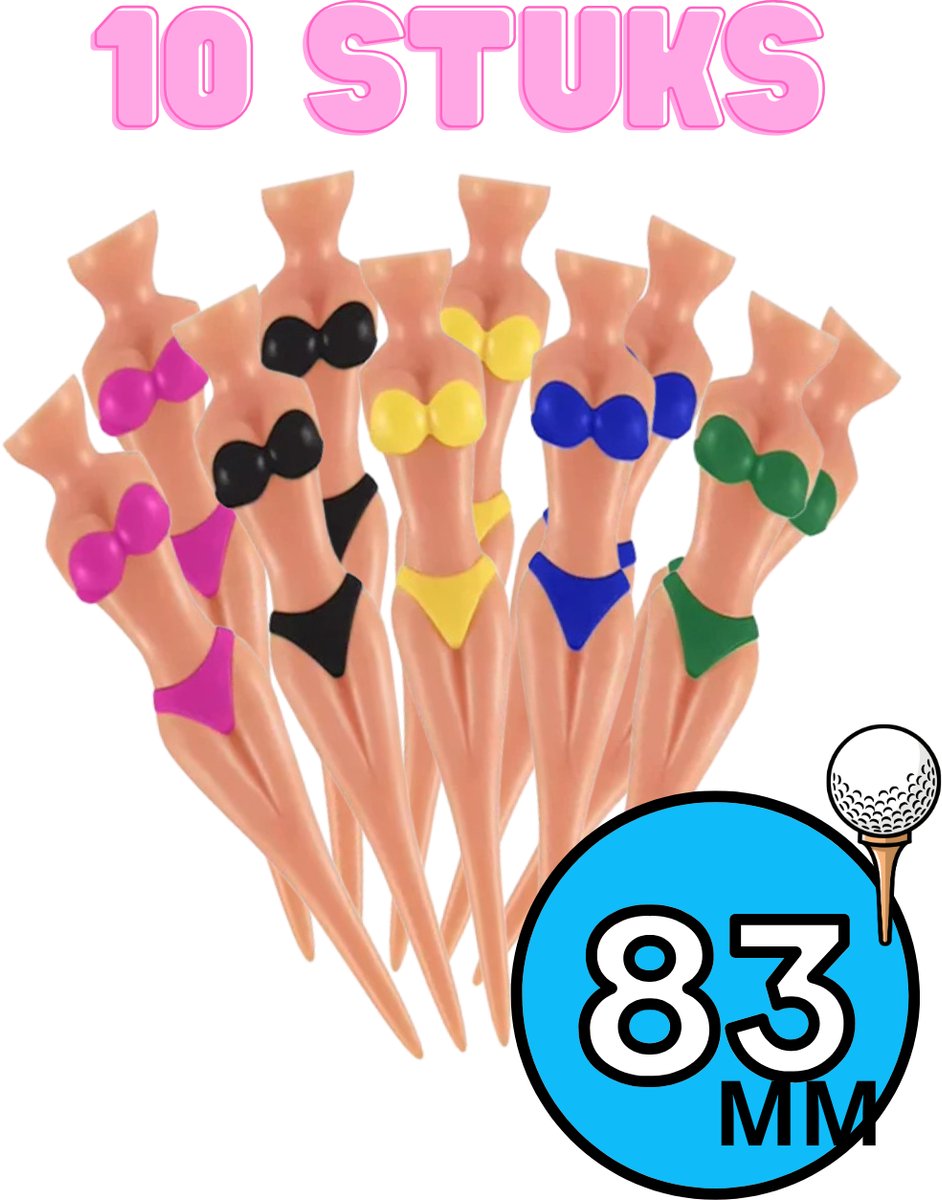 Chipa - Bikini Golf tees - 10 stuks - 83mm - Diverse kleuren - Golf Cadeau - Grappige golf tee - Sexy Golftee - Bikini Vrouw Design - Golf accesoires - Golfset - Golftees - Golftee set - Golfaccesoires