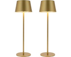OMNIEXA Luxe Draadloze Tafellamp Goud - Set van 2 - Oplaadbaar & Dimbaar (Touch) - LED - 3000K Warm Licht - Hotel Chique Sfeerverlichting - Voor Binnen & Buiten