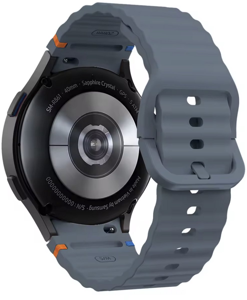 Grijs/Blauw siliconen bandje geschikt voor Samsung Galaxy Watch 7 - Galaxy watch 6 classic en 5 pro 40 en 44mm - Blauw/Grijs - Siliconen - CHPN