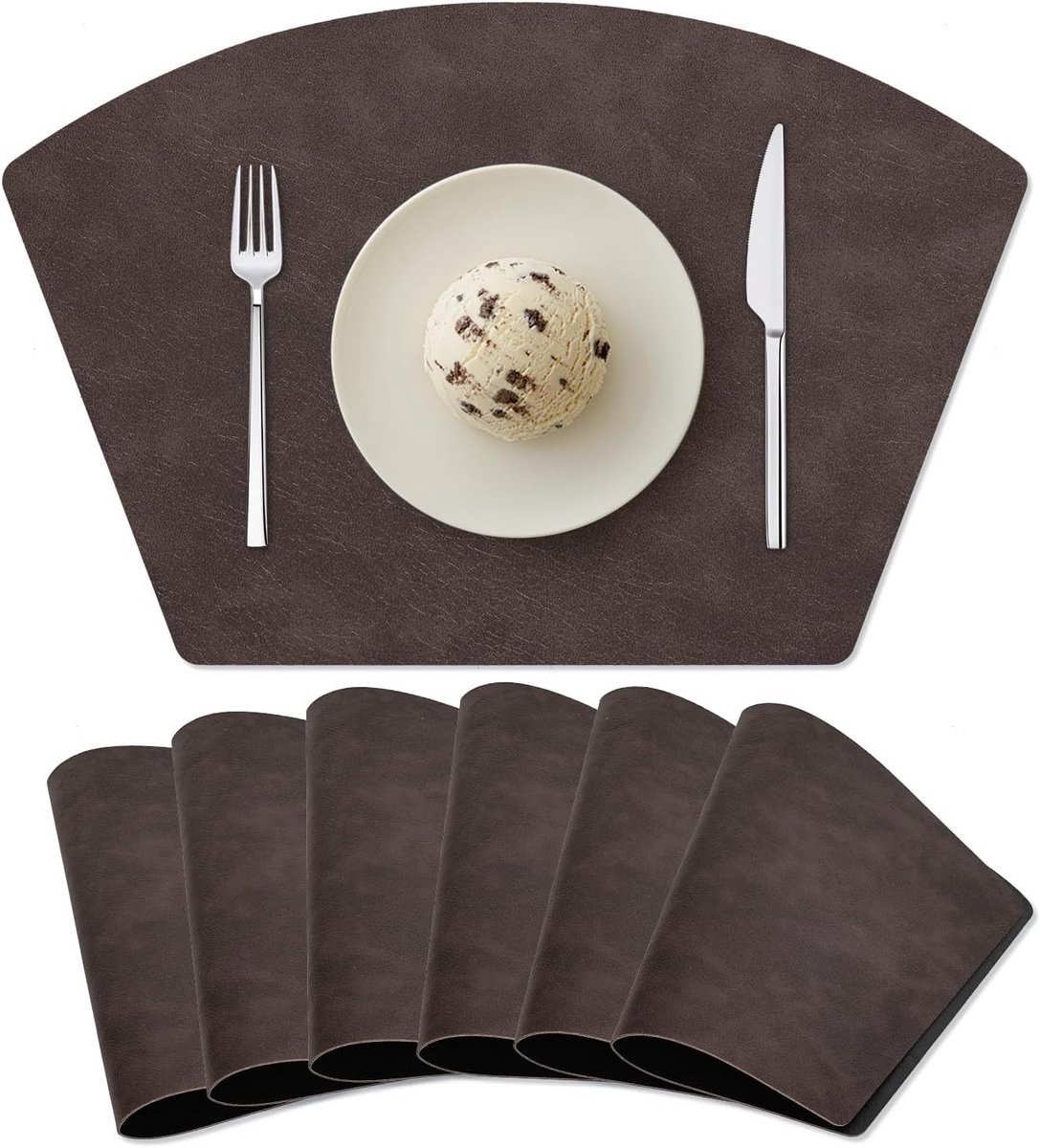 Set van 6 Wigvormige Placemats voor Ronde Tafel - Omkeerbaar Kunstleer