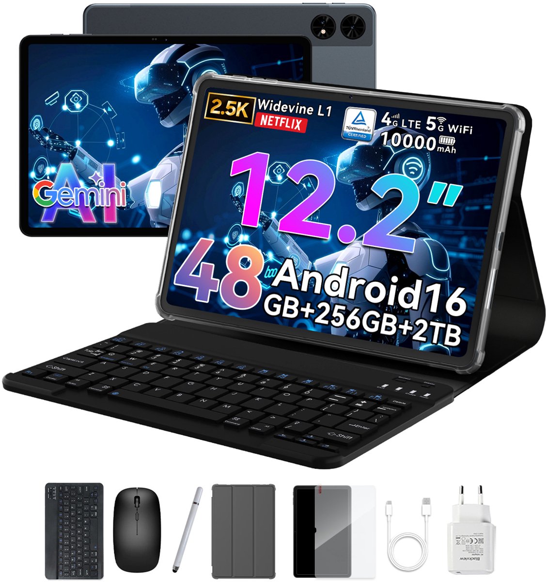 TABWEE T60 - Tablet - 48GB RAM - 256GB ROM - Android 16 - 11 inch - 8000mAh - WIFI Tablet - OTG - Grijs