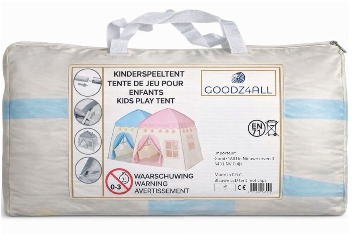 Goodz4All Blauwe Speeltent Speelhuisje Kindertent Tent met Verlichting Ledlampjes en Clips — afbeelding 4
