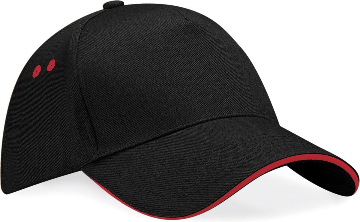 Beechfield Ultimate 5 Panel Cap - Sandwich Peak Black/Classic Red