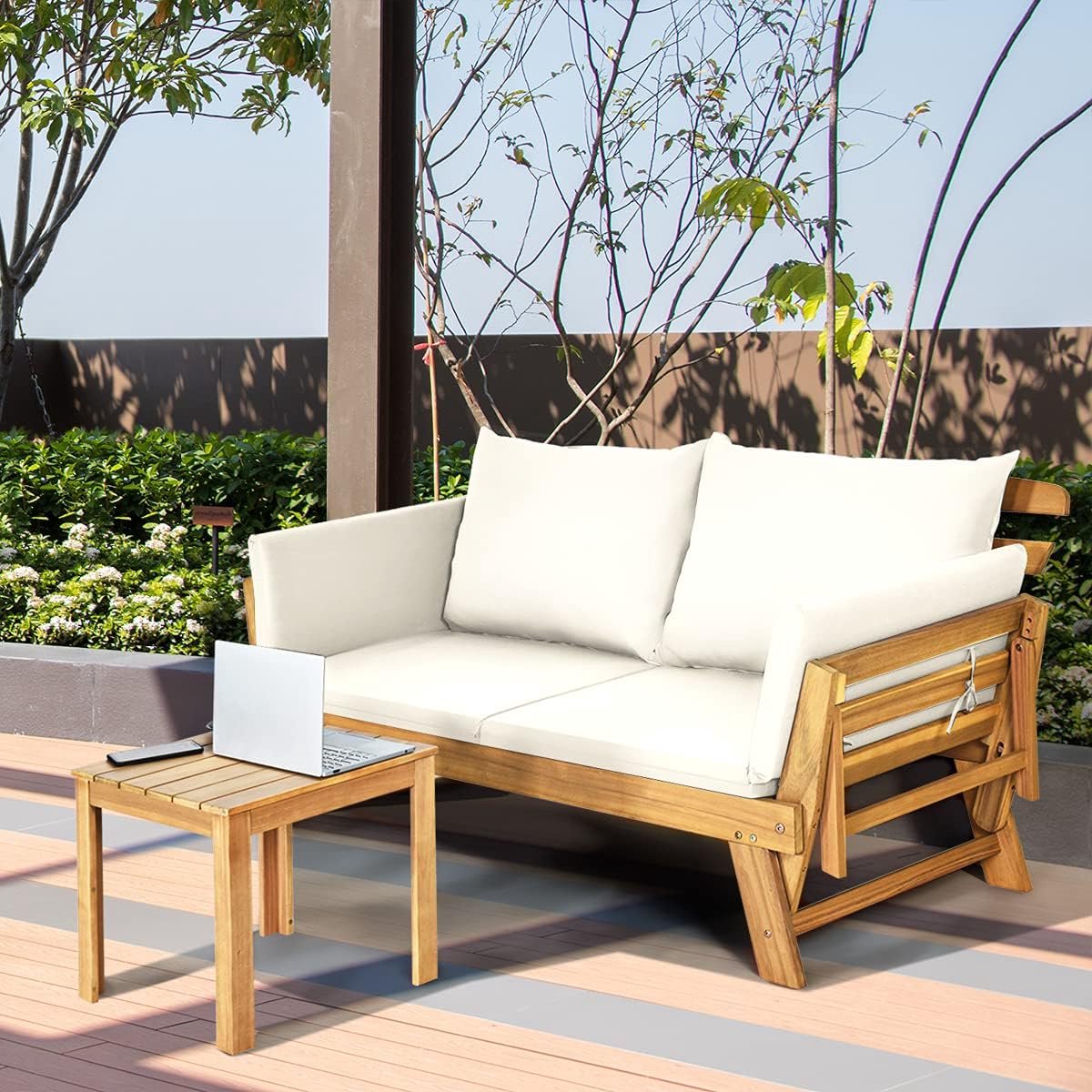 Luxe Acaciahouten 2-Zits Verstelbare Loungesofa Bed | Chaise Longue Outdoor Tuinbank met Kussens | Verstelbare Armleuningen | Geschikt voor Balkon, Terras, Tuin en Zwembad House&Garden