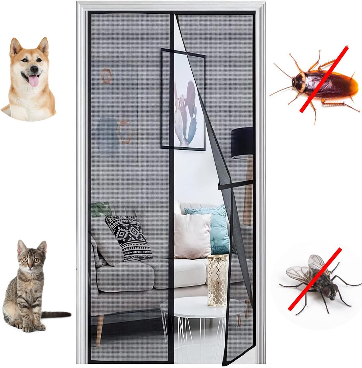 Candala Horrengaas - magnetische horren voor raamdeuren 100 x 210 cm magnetische hordeur raam 2024 bijgewerkte versie, gordijn met magneten antiHorrengaas -muggen, vliegen insecten Horrengaas - zwart