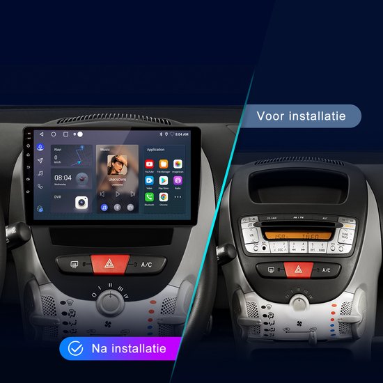 Junsun Android 15 Autoradio Geschikt voor Toyota Aygo PEUGEOT 107 Citroen C1 Accessoires , Draadloze CarPlay & Andriod Auto, 2GB+64GB, DAB+, GPS-Navigatie, WIFI, Bluetooth, RDS, DSP, SWC, 10-inch Touchscreen, DSP, Quad-core processor