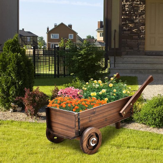 KOMFOTTEU Bloemenwagen op wielen, plantenwagen met afvoergaten, bloemenstandaard met handgrepen, bloemenplantenwagen voor tuin en terras van KOMFOTTEU — afbeelding 2