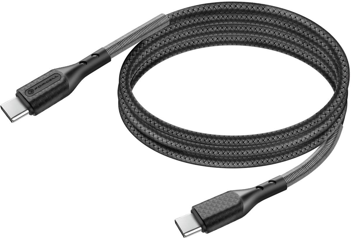 Forcell, USB-C naar USB-C Kabel 100W Power Delivery 3.0 Gevlochten Carbon 1m, Zwart