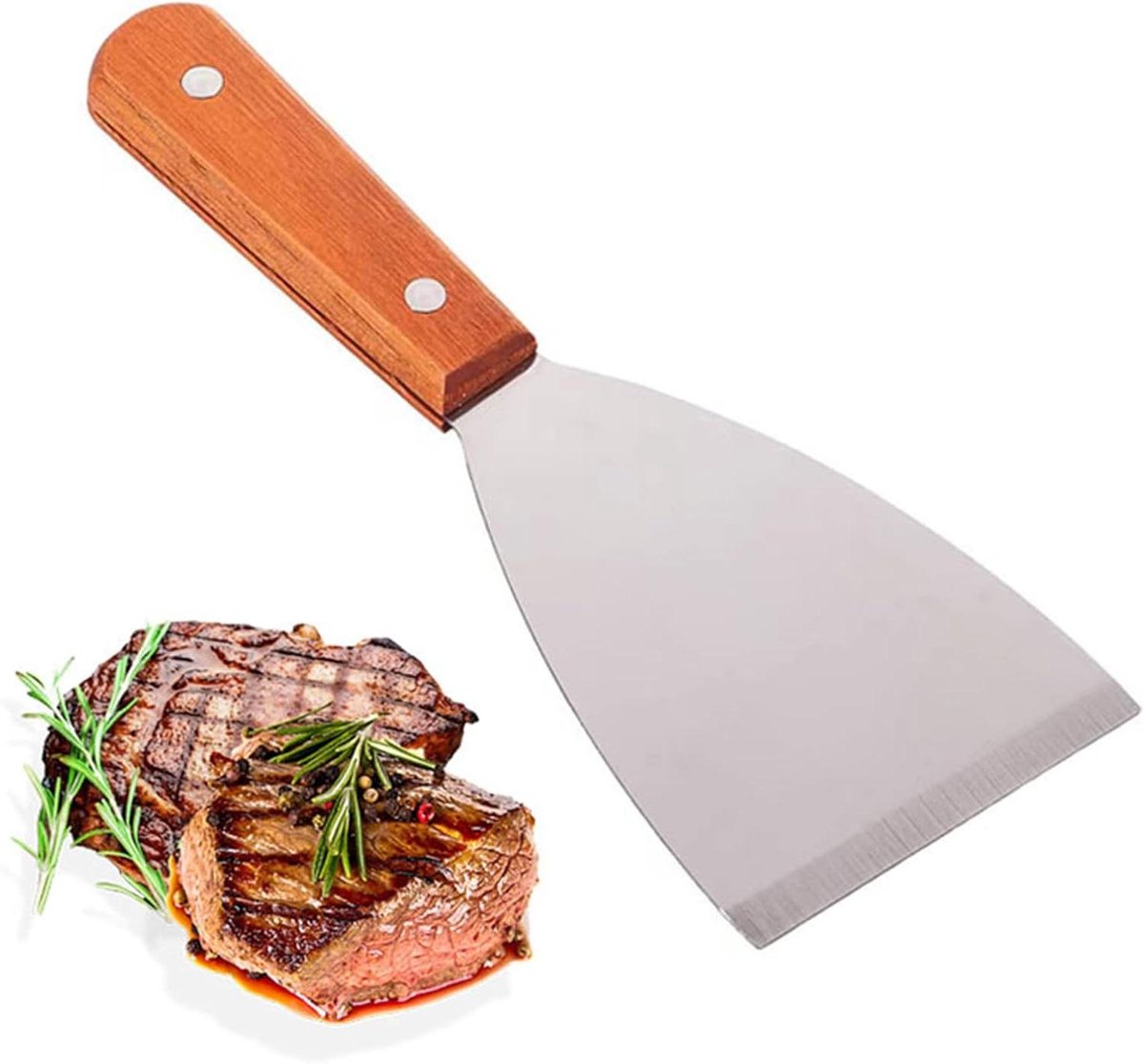 RVS spatel met houten handvat - grill spatel set - Teppanyaki spatel met reinigingsfunctie
