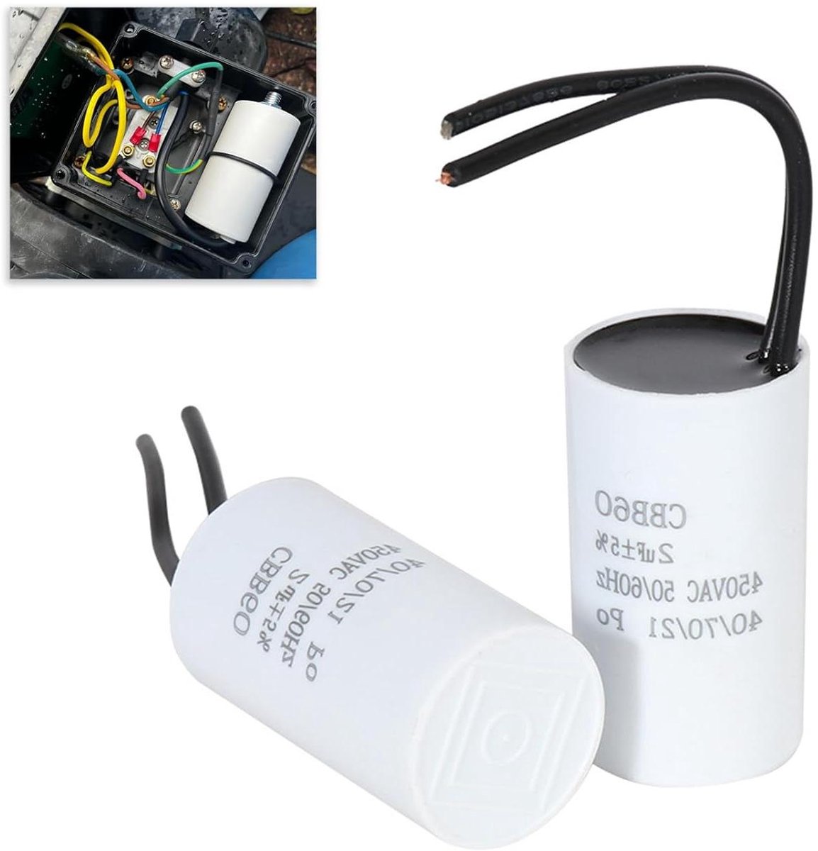 Startcondensator voor wasmachines, pompen en ventilatoren - 2µF CBB60 - 450V - 2 Stuks