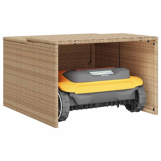vidaXL - Garage - voor - robotmaaier - 86x90x52/57 - cm - poly - rattan - beige van Merkloos	 — afbeelding 5