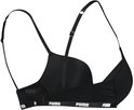 Achterkant van zwarte PUMA push-up beha met wit PUMA-logo op de band.