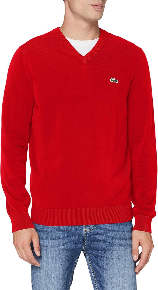 Lacoste Monochrome Katoenen Sweater met V-hals Rood